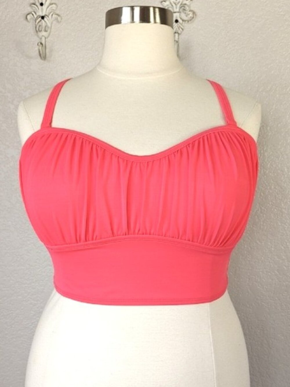 Torrid 3X Rouched Bikini Top Coral Pink Longline